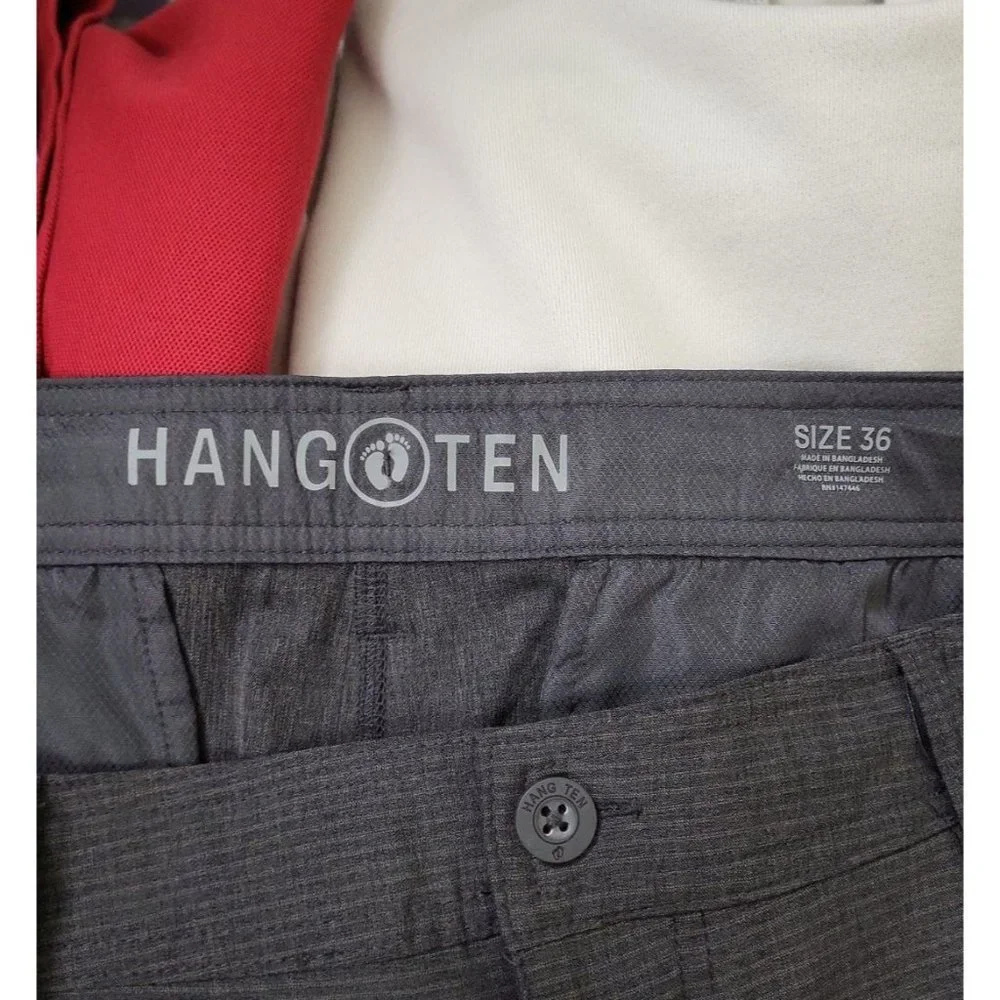 Hang Ten Men's Size 36 Performance Board Short Charcoal Gray Stripe Beach Casual
